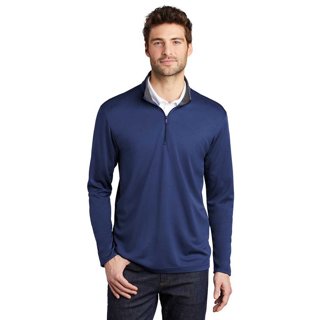 Port Authority Men's Royal/Steel Grey Silk Touch Performance Quarter Zip