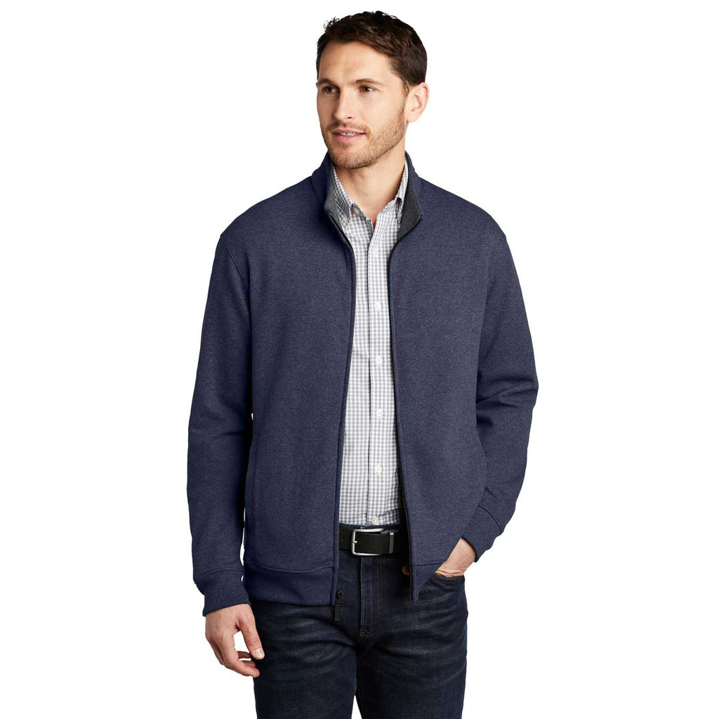 Port Authority Men's Estate Blue Heather/Charcoal Heather Interlock Full-Zip