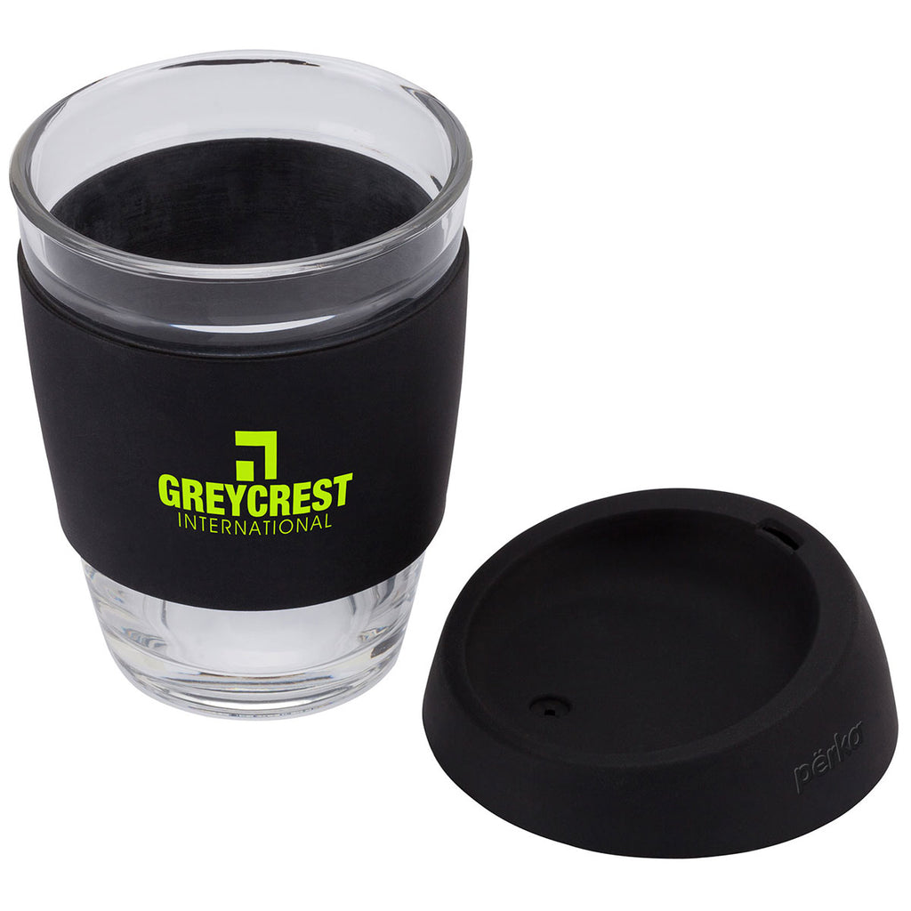 Perka Black Rizzo 12 oz. Glass Mug with Silicone Grip & Lid