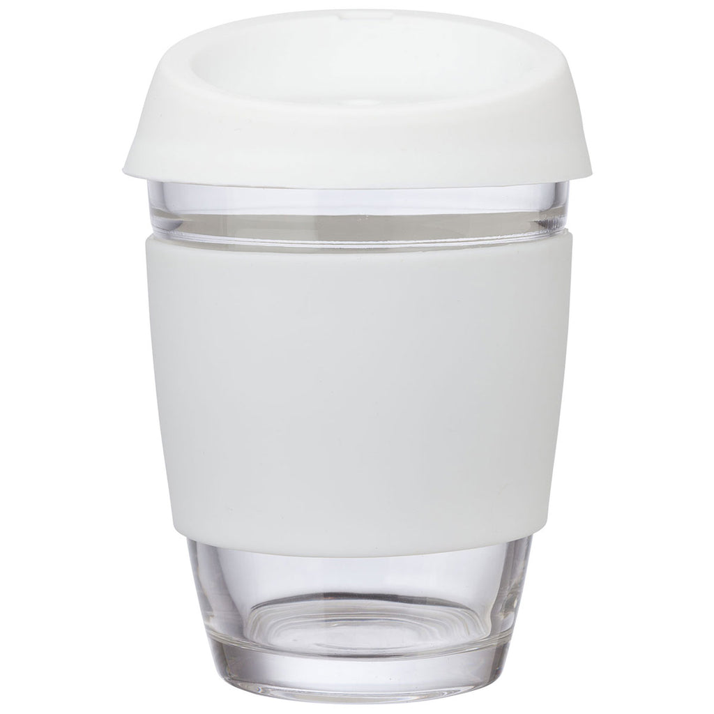 Perka White Rizzo 12 oz. Glass Mug with Silicone Grip & Lid