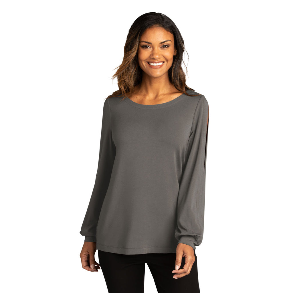 Port Authority Women's Sterling Grey Luxe Knit Jewel Neck Top