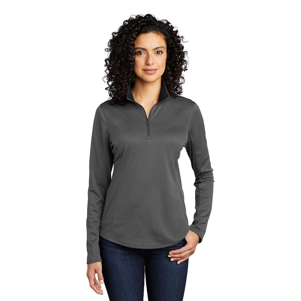 Port Authority Women's Steel Grey/Black Silk Touch Performance Quarter Zip