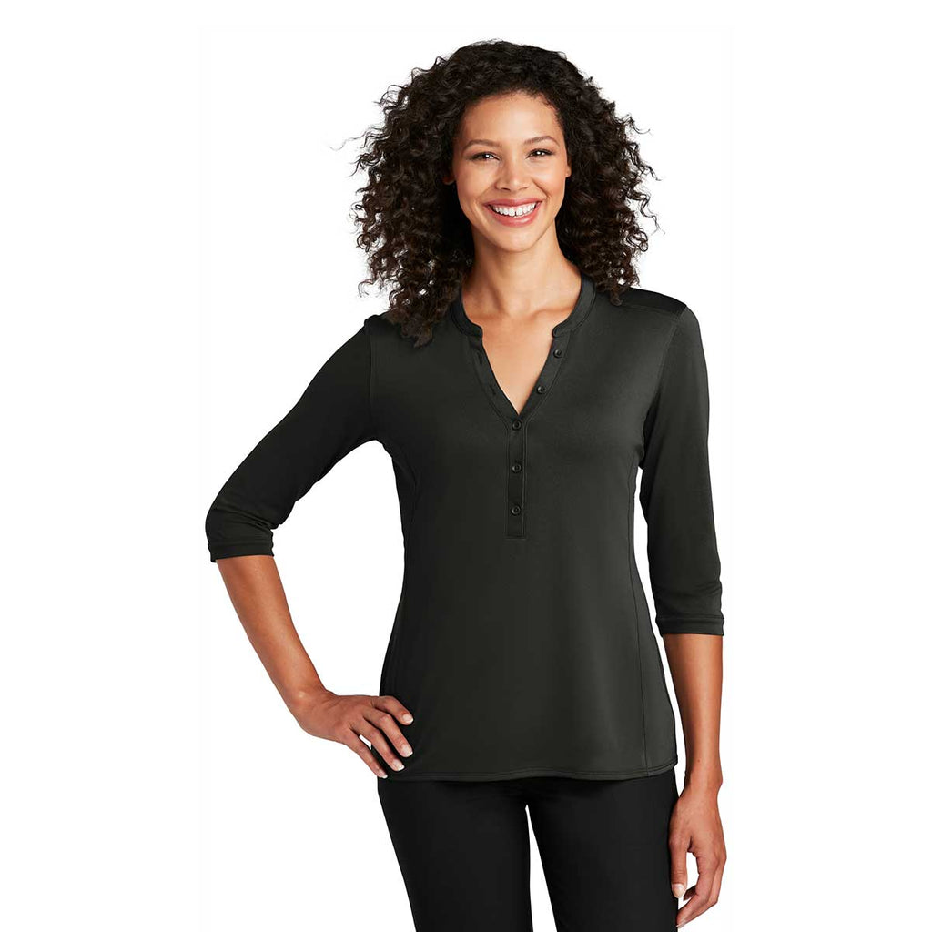 Port Authority Women's Black UV Choice Pique Henley