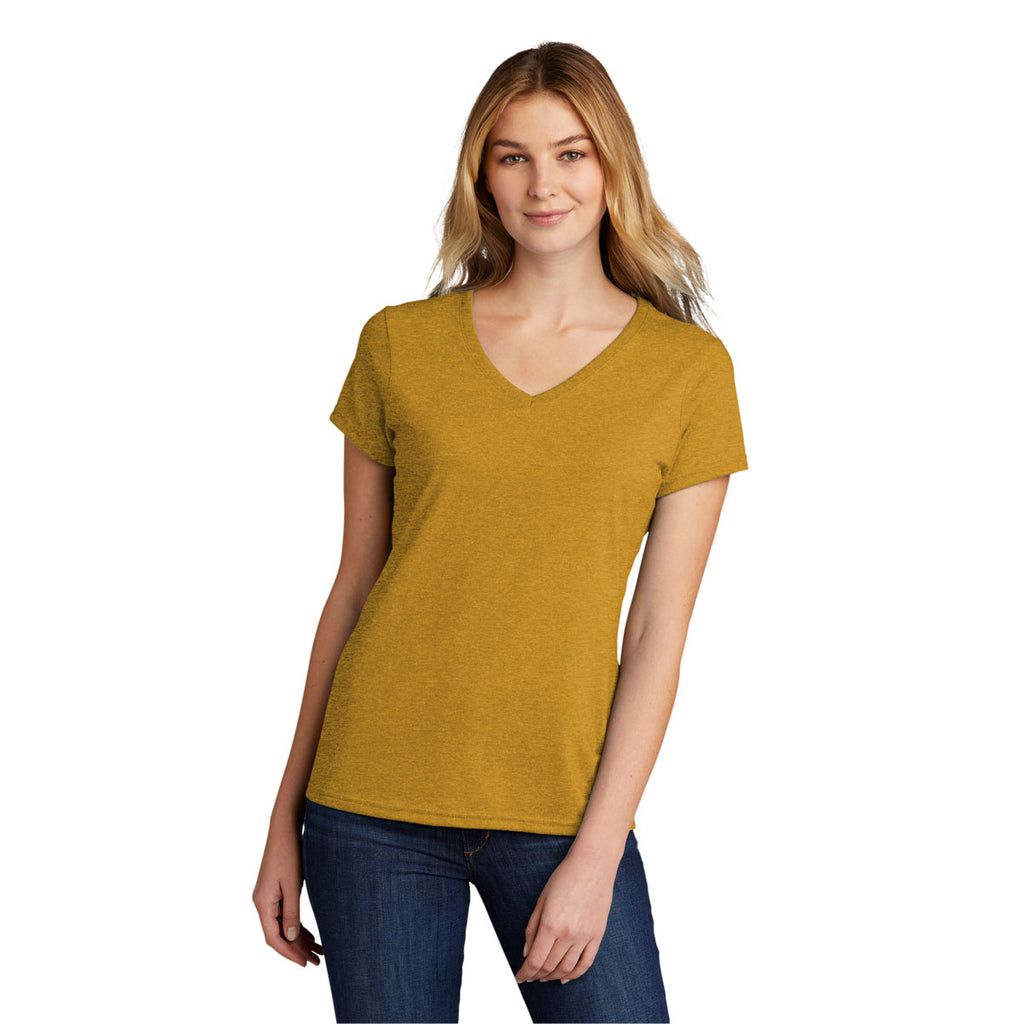 Port & Company Women's Ochre Yellow Heather Tri-Blend V-Neck Tee