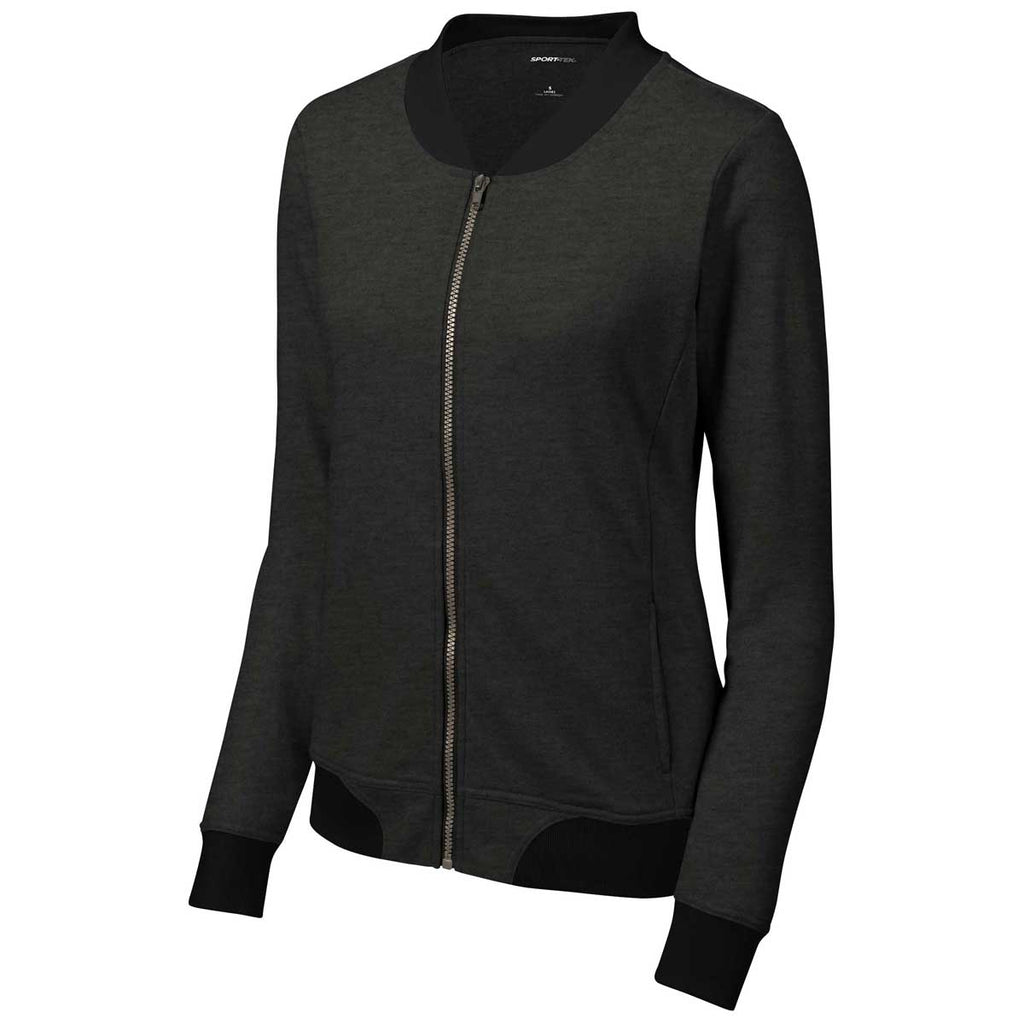 Sport-Tek Women's Heather Black Lightweight French Terry Bomber