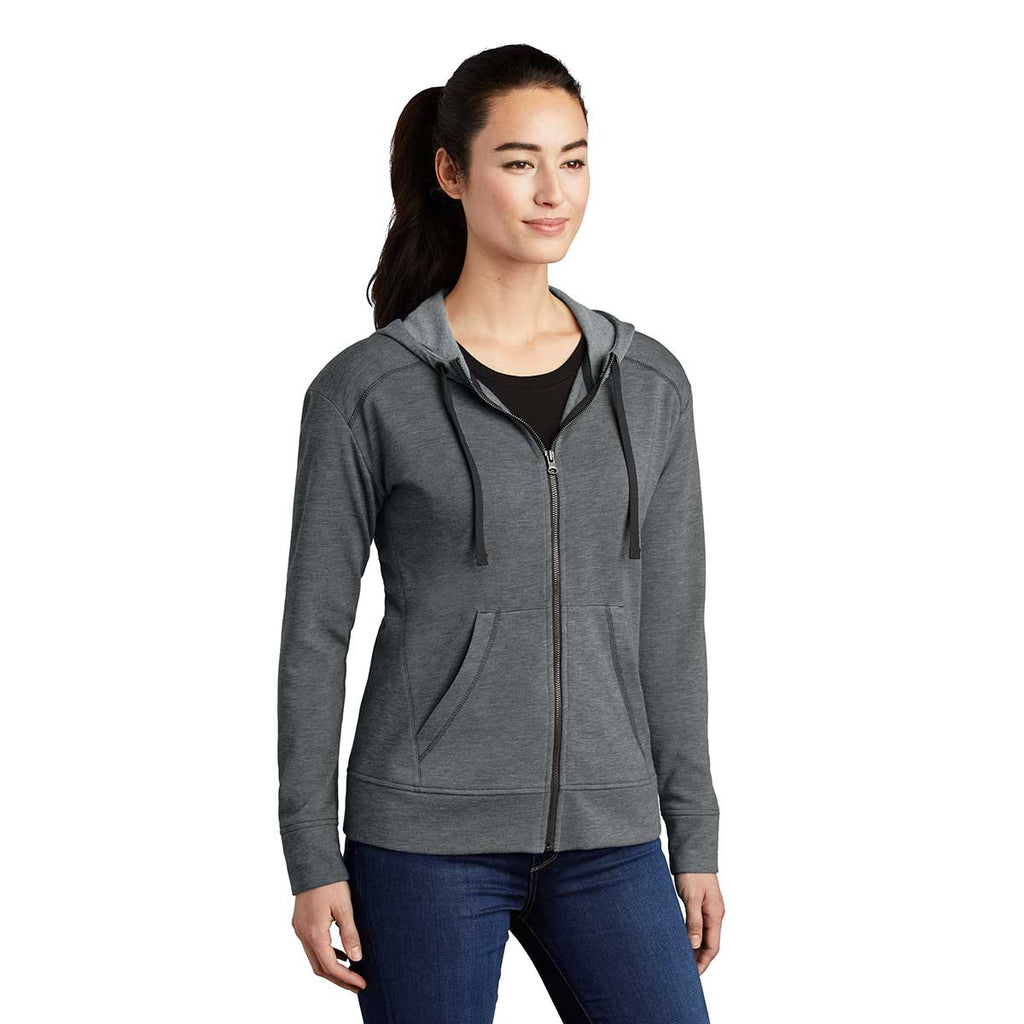 Sport-Tek Women's Dark Grey Heather PosiCharge Tri-Blend Wicking Fleece Full-Zip