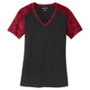 Sport-Tek Women's Black/Deep Red CamoHex Colorblock V-Neck Tee