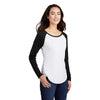 Sport-Tek Women's Black Triad Solid/White Triad Solid PosiCharge Long Sleeve Tri-Blend Wicking Scoop Neck Raglan Tee