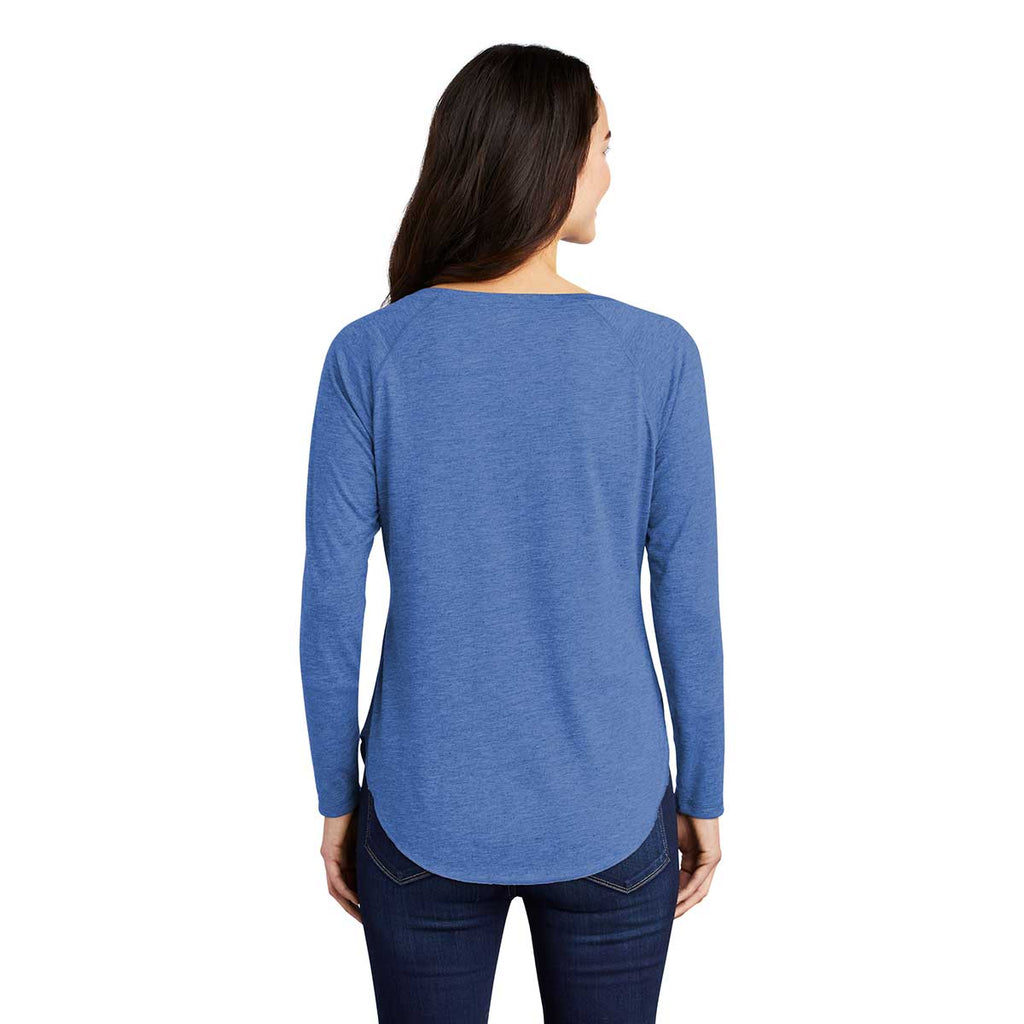 Sport-Tek Women's True Royal Heather PosiCharge Long Sleeve Tri-Blend Wicking Scoop Neck Raglan Tee