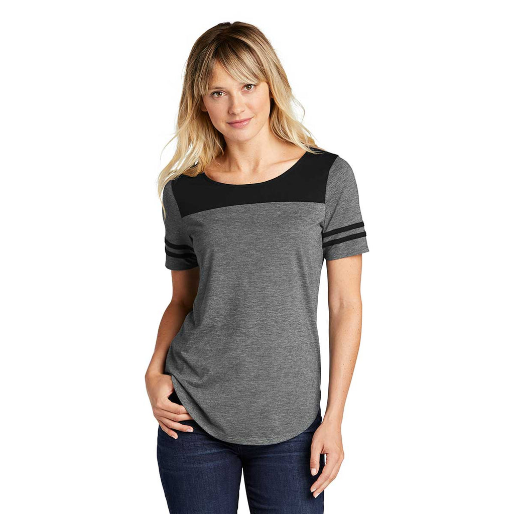 Sport-Tek Women's Black Triad Solid/Dark Grey Heather PosiCharge Tri-Blend Wicking Fan Tee