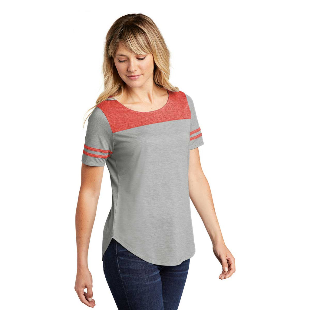 Sport-Tek Women's True Red Heather/Light Grey Heather PosiCharge Tri-Blend Wicking Fan Tee