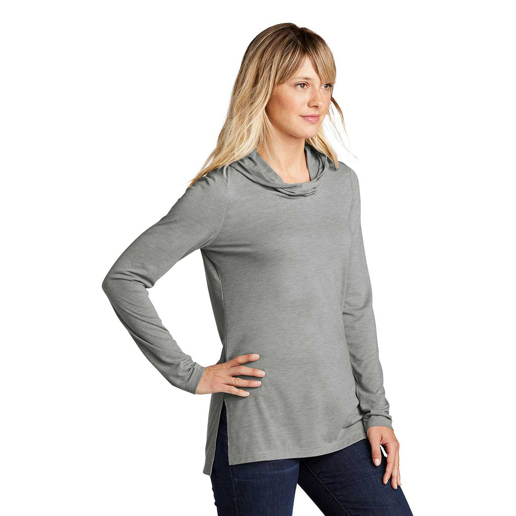 Sport-Tek Women's Light Grey Heather Posicharge Tri-Blend Wicking Long Sleeve Hoodie