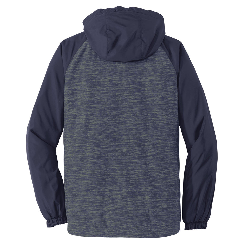 Sport-Tek Women's True Navy Heather/True Navy Colorblock Raglan Hooded Wind Jacket