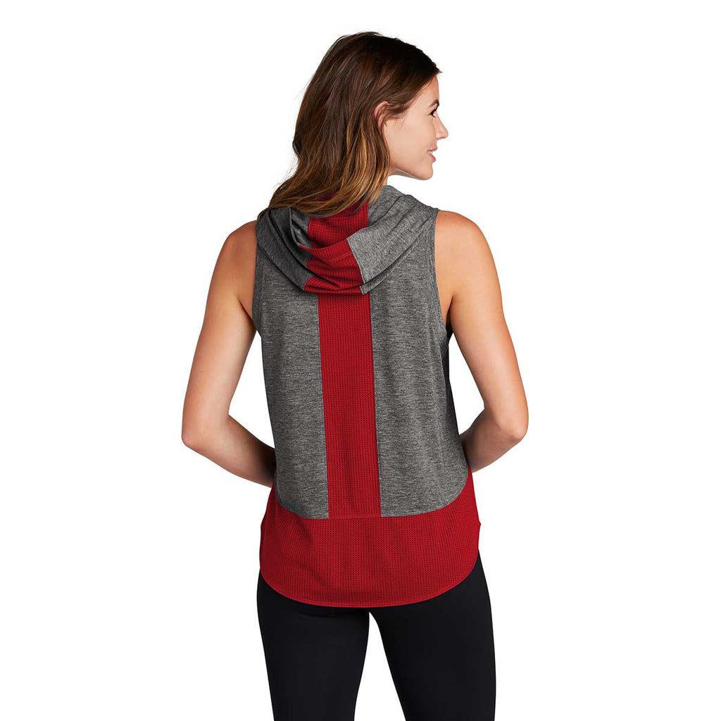 Sport-Tek Women's True Red/Dark Grey Heather PosiCharge Tri-Blend Wicking Draft Hoodie Tank