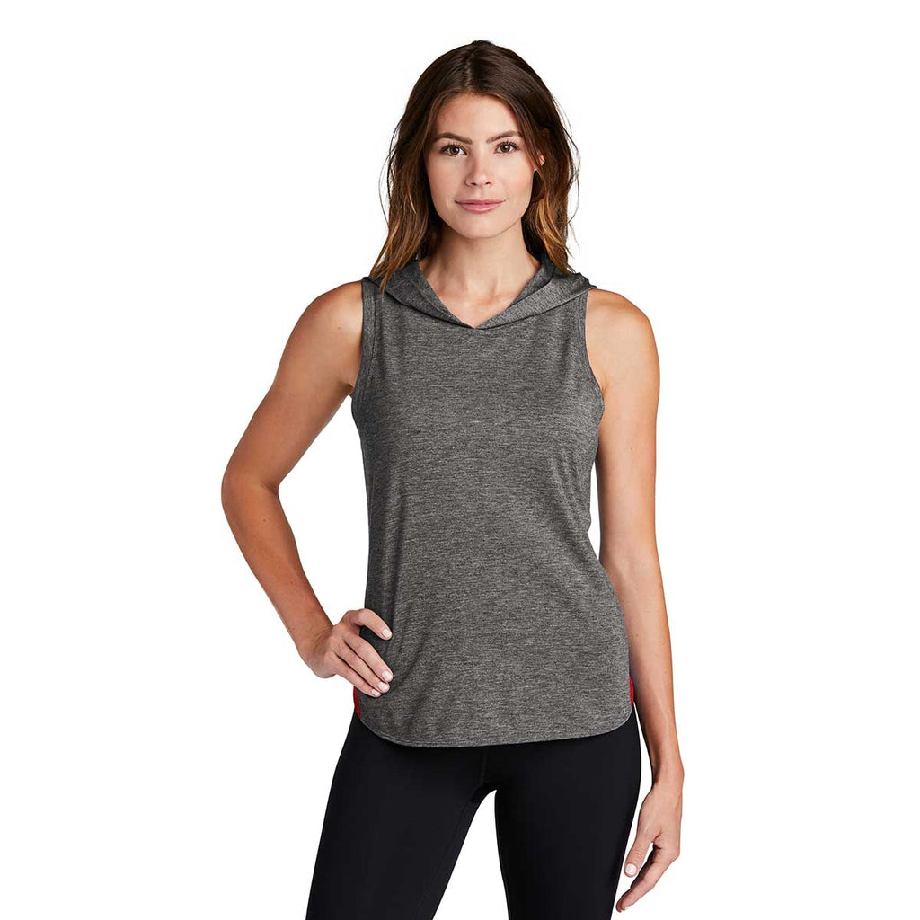 Sport-Tek Women's True Red/Dark Grey Heather PosiCharge Tri-Blend Wicking Draft Hoodie Tank