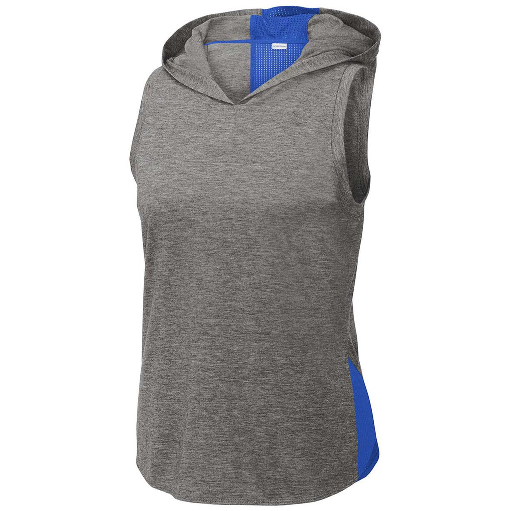 Sport-Tek Women's True Royal/Dark Grey Heather PosiCharge Tri-Blend Wicking Draft Hoodie Tank