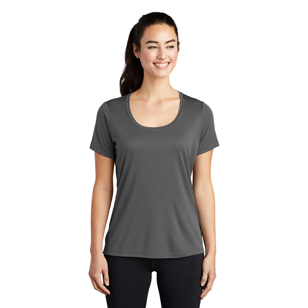 Sport-Tek Women's Dark Smoke Grey Posi-UV Pro Scoop Neck Tee