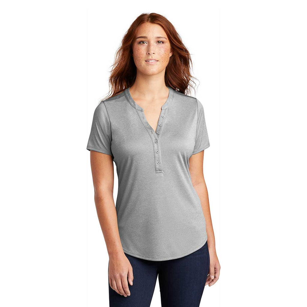 Sport-Tek Women's Light Grey Heather Endeavor Henley