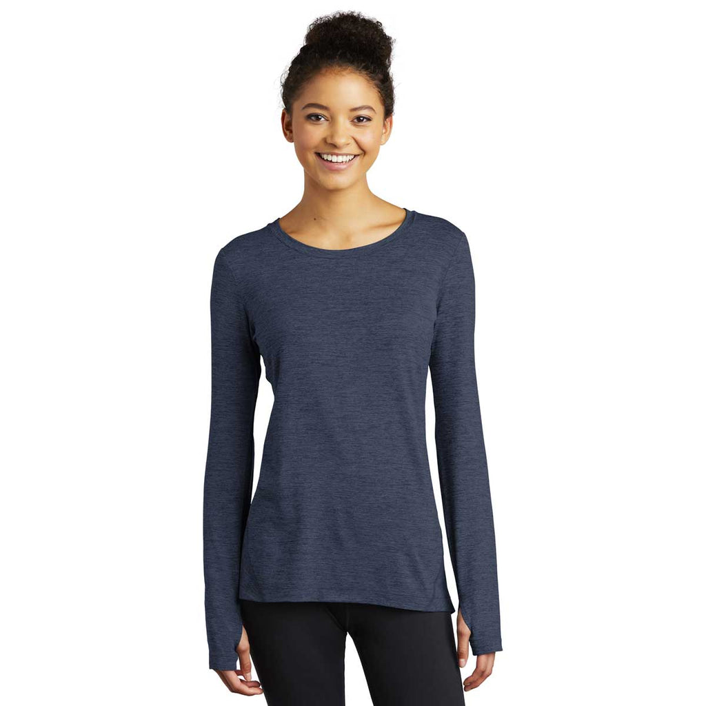 Sport-Tek Women's Dark Denim Heather Exchange 1.5 Long Sleeve Crew