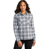 Port Authority Women's Grey/Cream Open Plaid Plaid Flannel Shirt