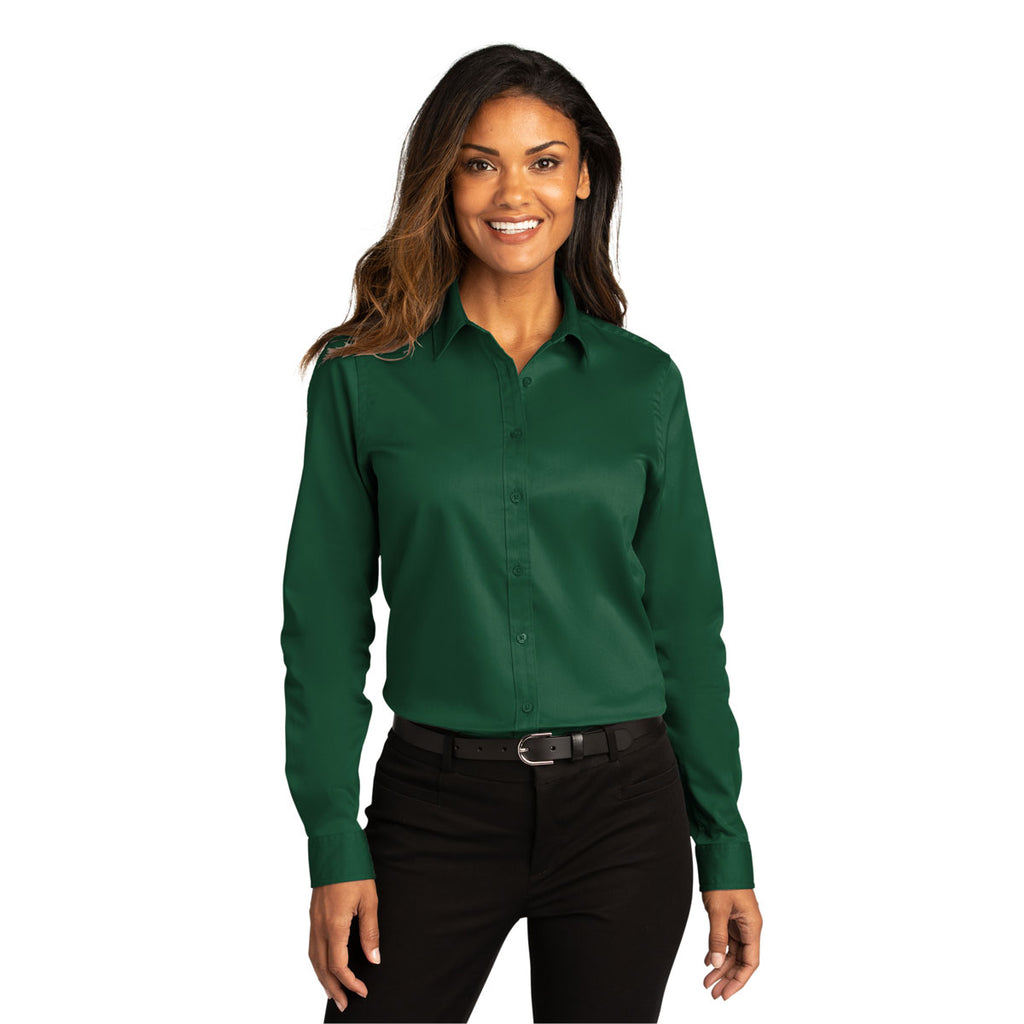 Port Authority Women's Dark Green Long Sleeve SuperPro React