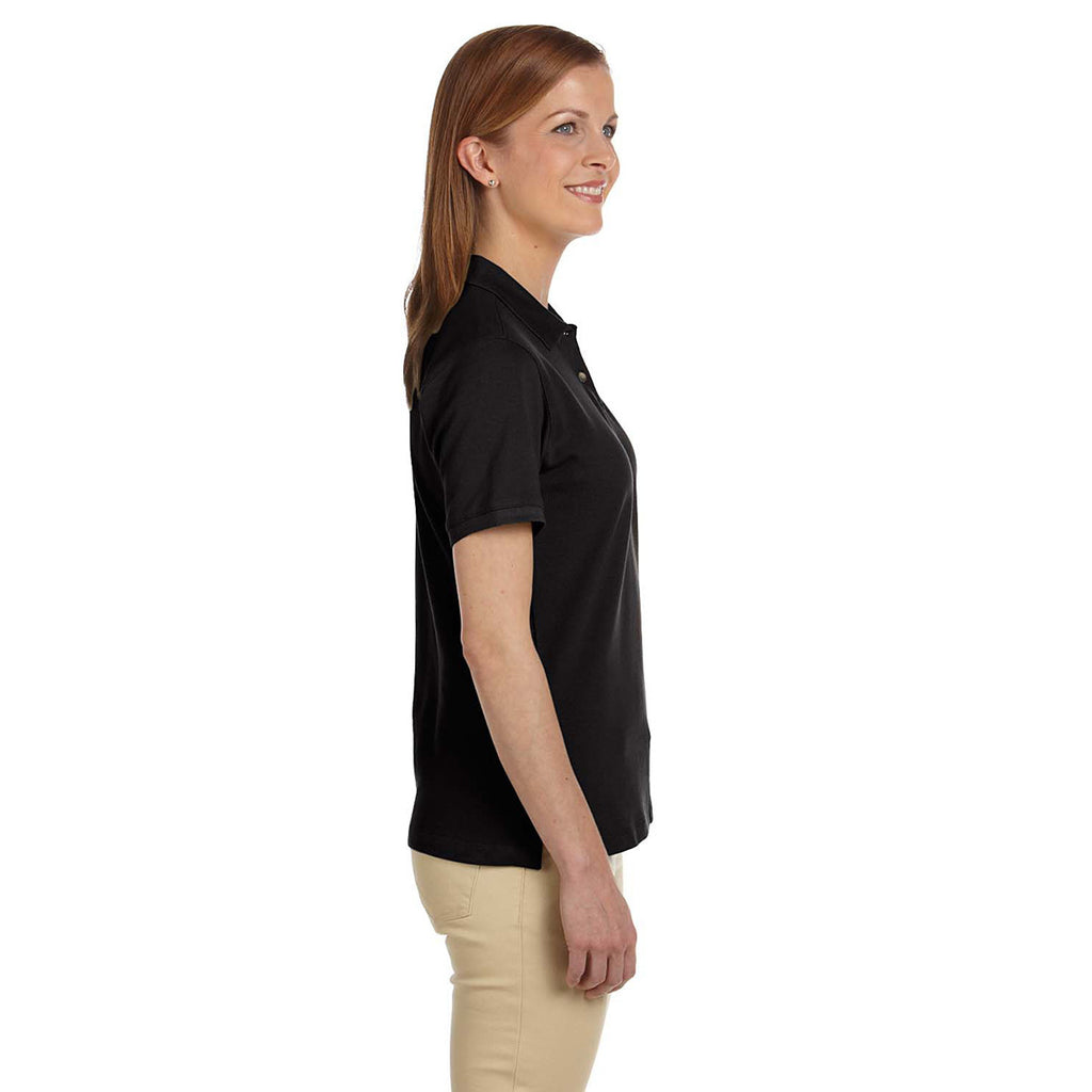 Harriton Women's Black 6 oz. Ringspun Cotton Pique Short-Sleeve Polo