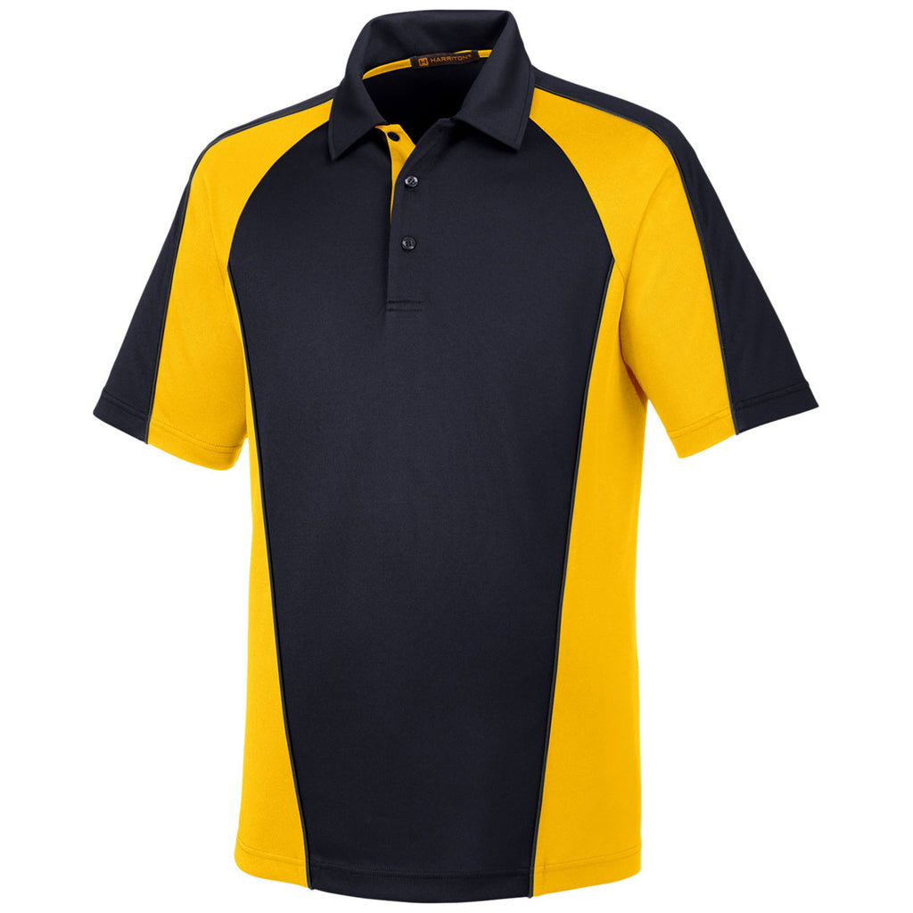 Harriton Men's Black/ Sunray Yellow/ Dark Charcoal Advantage Snag Protection Plus Colorblock Polo