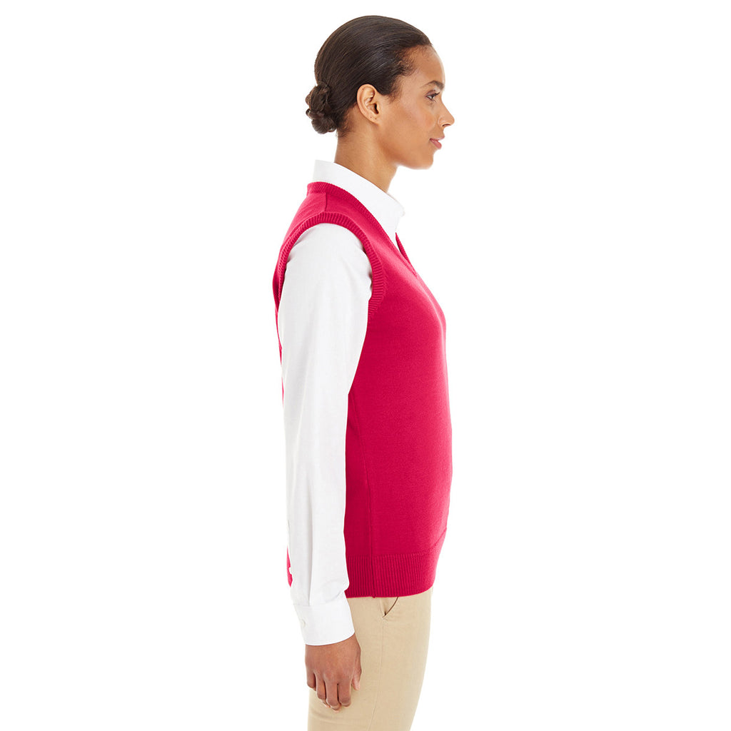 Harriton Women's Red Pilbloc V-Neck Sweater Vest