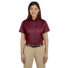 Harriton Women's Wine Easy Blend Short-Sleeve Twill Shirt with Stain-Release