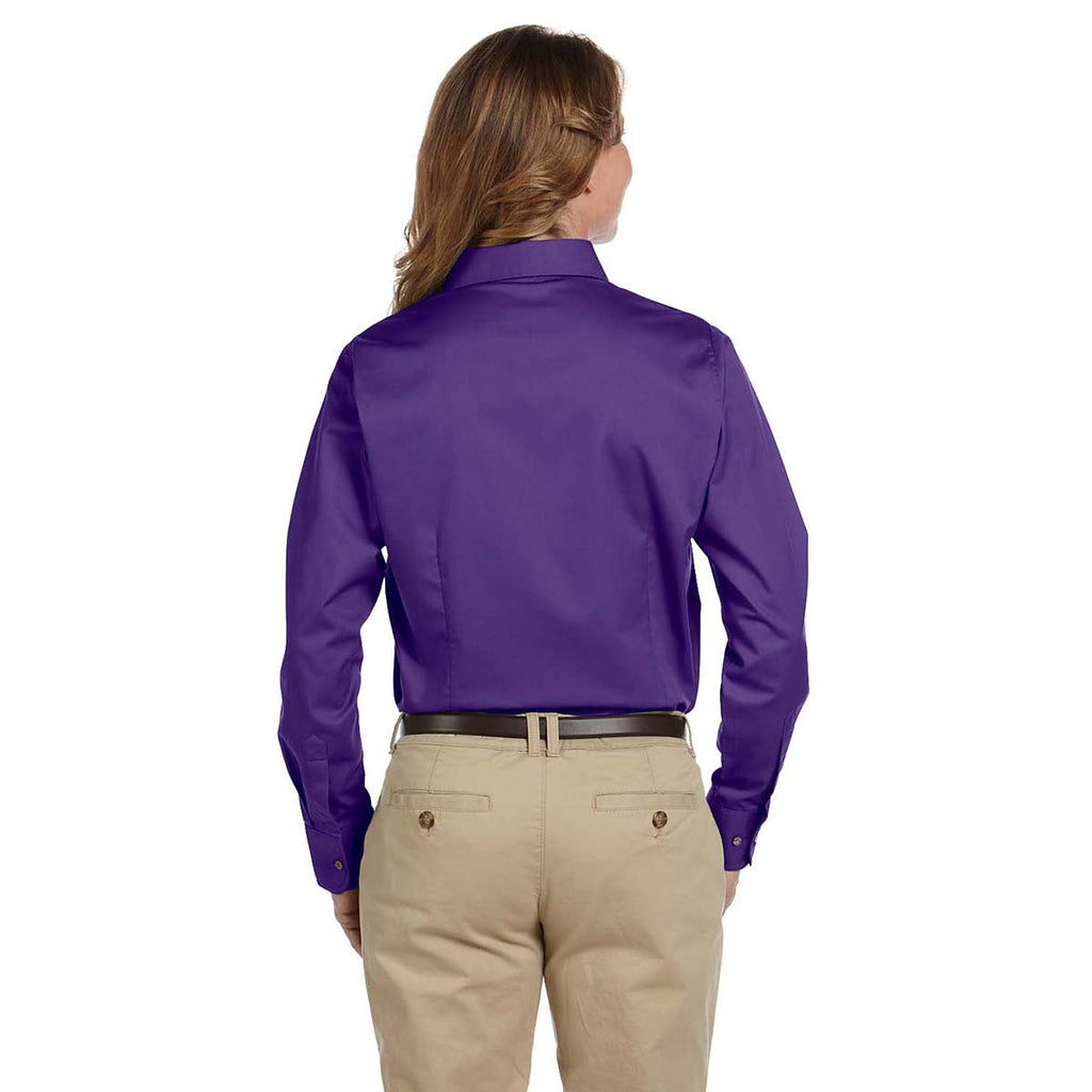 Harriton Women's Team Purple Easy Blend Long-Sleeve Twill Shirt with Stain-Release