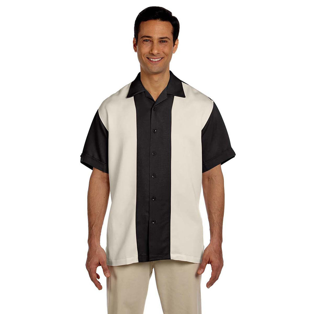 Harriton Men's Black/Creme Two-Tone Bahama Cord Camp Shirt