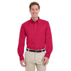 Harriton Men's Red Foundation 100% Cotton Long-Sleeve Twill Shirt with Teflon