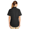 Harriton Women's Black Foundation 100% Cotton Short-Sleeve Twill Shirt Teflon