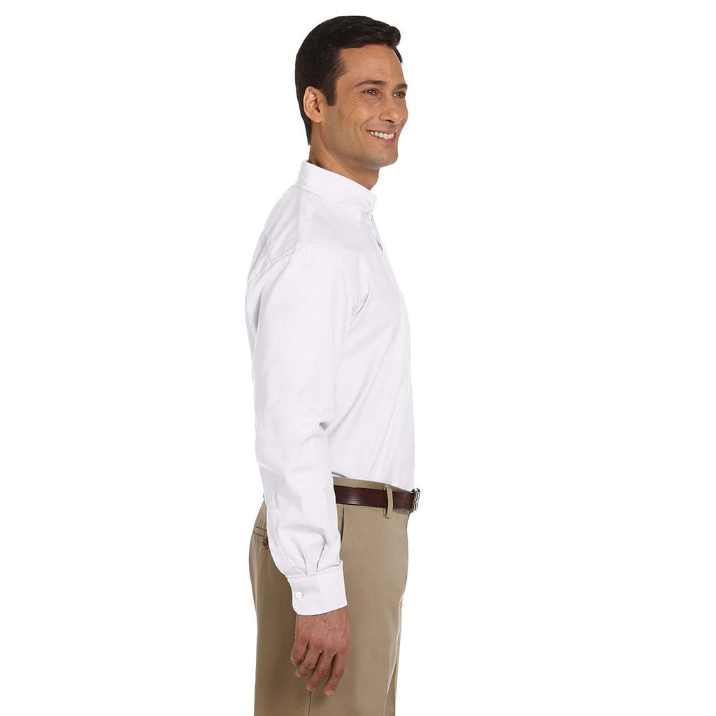 Harriton Men's White Long-Sleeve Oxford with Stain-Release