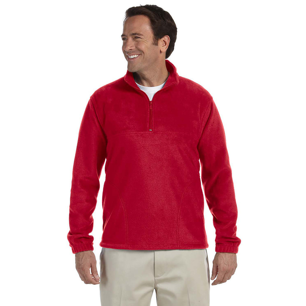 Harriton Men's Red 8 oz. Quarter-Zip Fleece Pullover