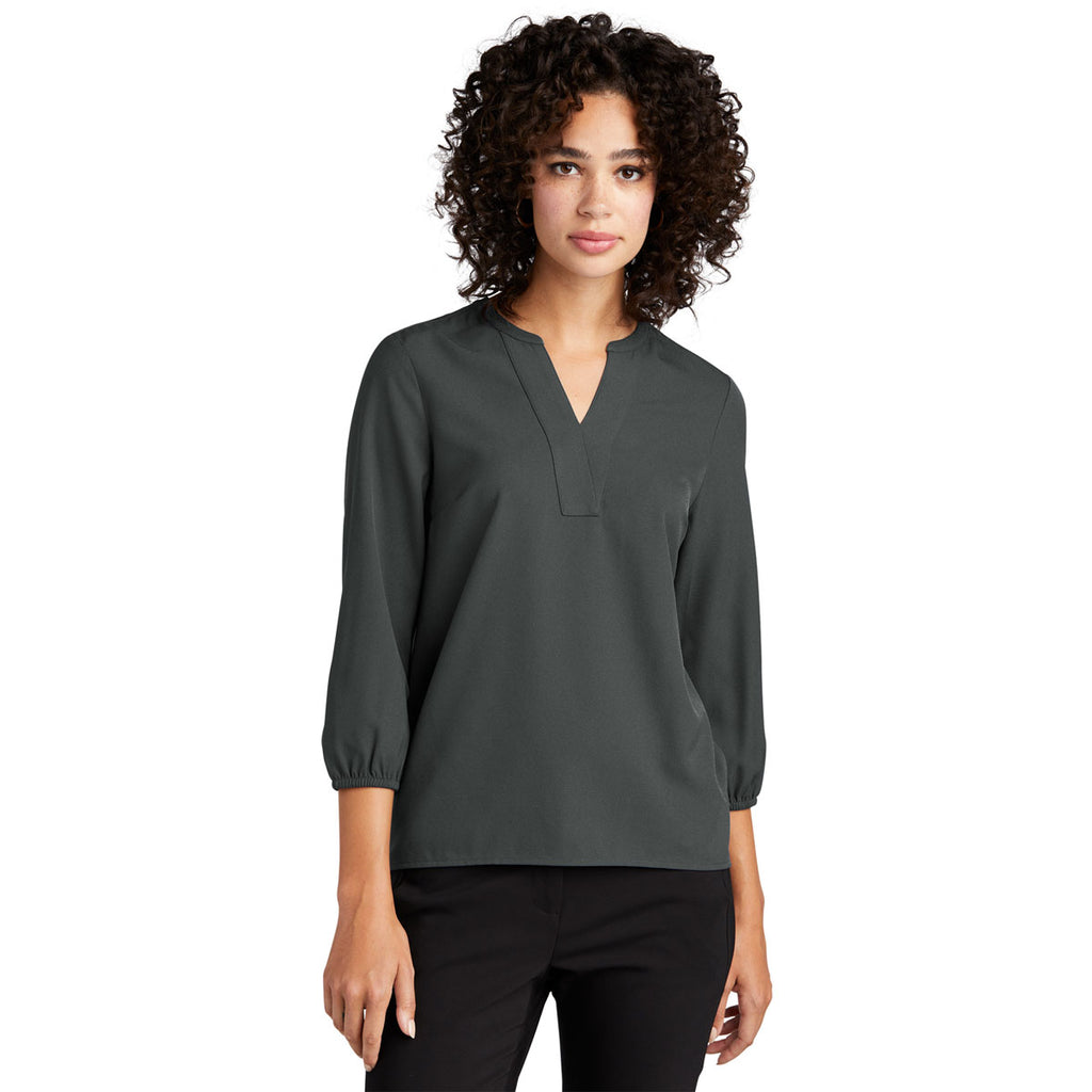 Mercer+Mettle Women's Anchor Grey Stretch Crepe 3/4 Sleeve Blouse