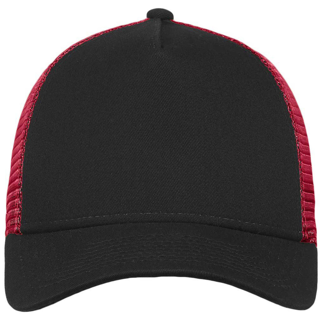 New Era Black/Scarlet Snapback Mesh Back Trucker Cap