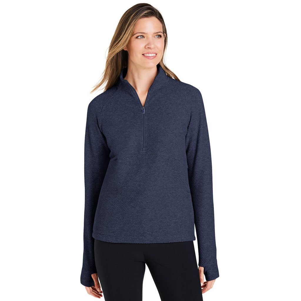 North End Women's Classic Navy Heather Spirit Textured Quarter Zip