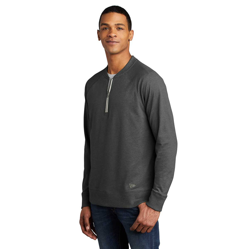 New Era Men's Black Heather Sueded Cotton Blend Quarter Zip Pullover