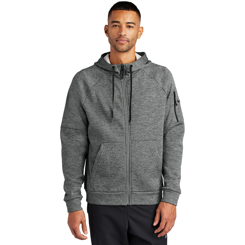 Nike Men's Charcoal Heather Therma-FIT Pocket Full-Zip Fleece Hoodie