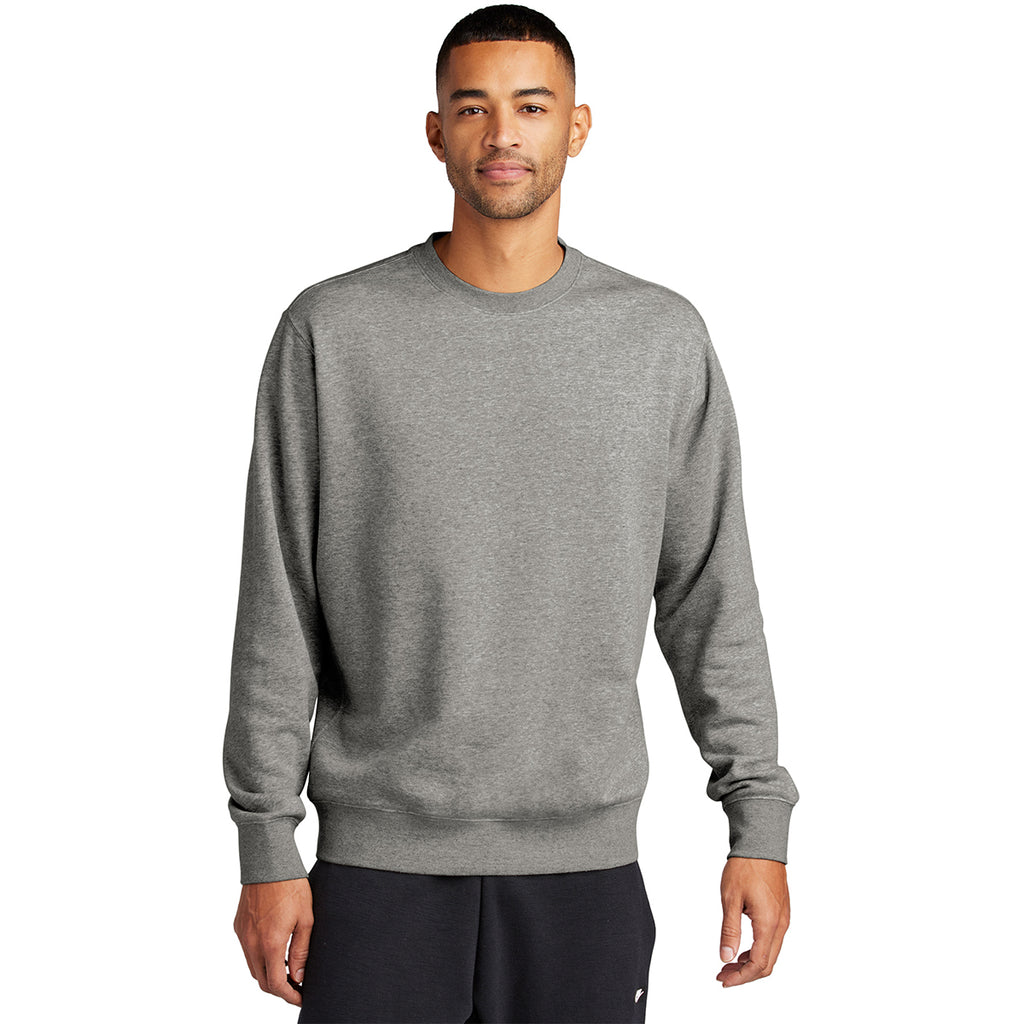 Nike Men's Dark Grey Heather Club Fleece Sleeve Swoosh Crew