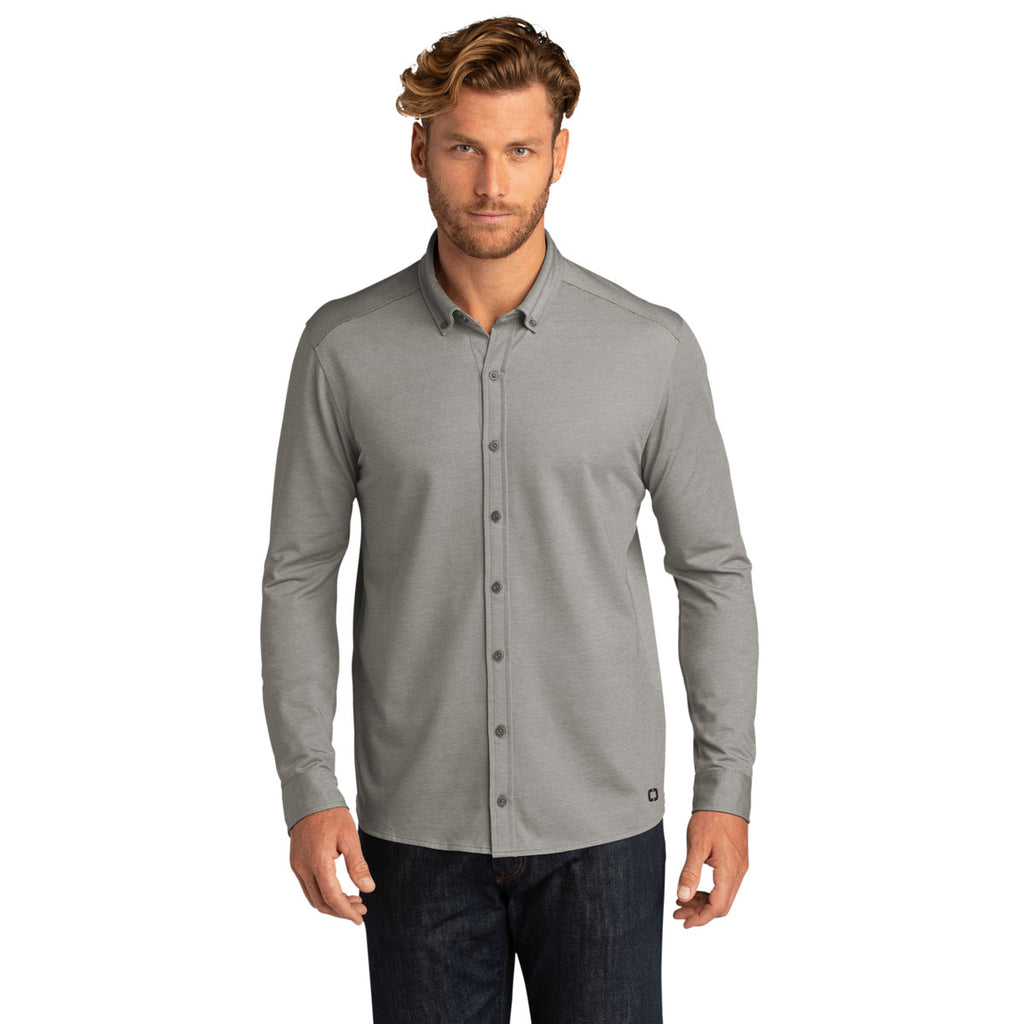 OGIO Men's Tarmac Grey Heather Code Stretch Long Sleeve Button-Up