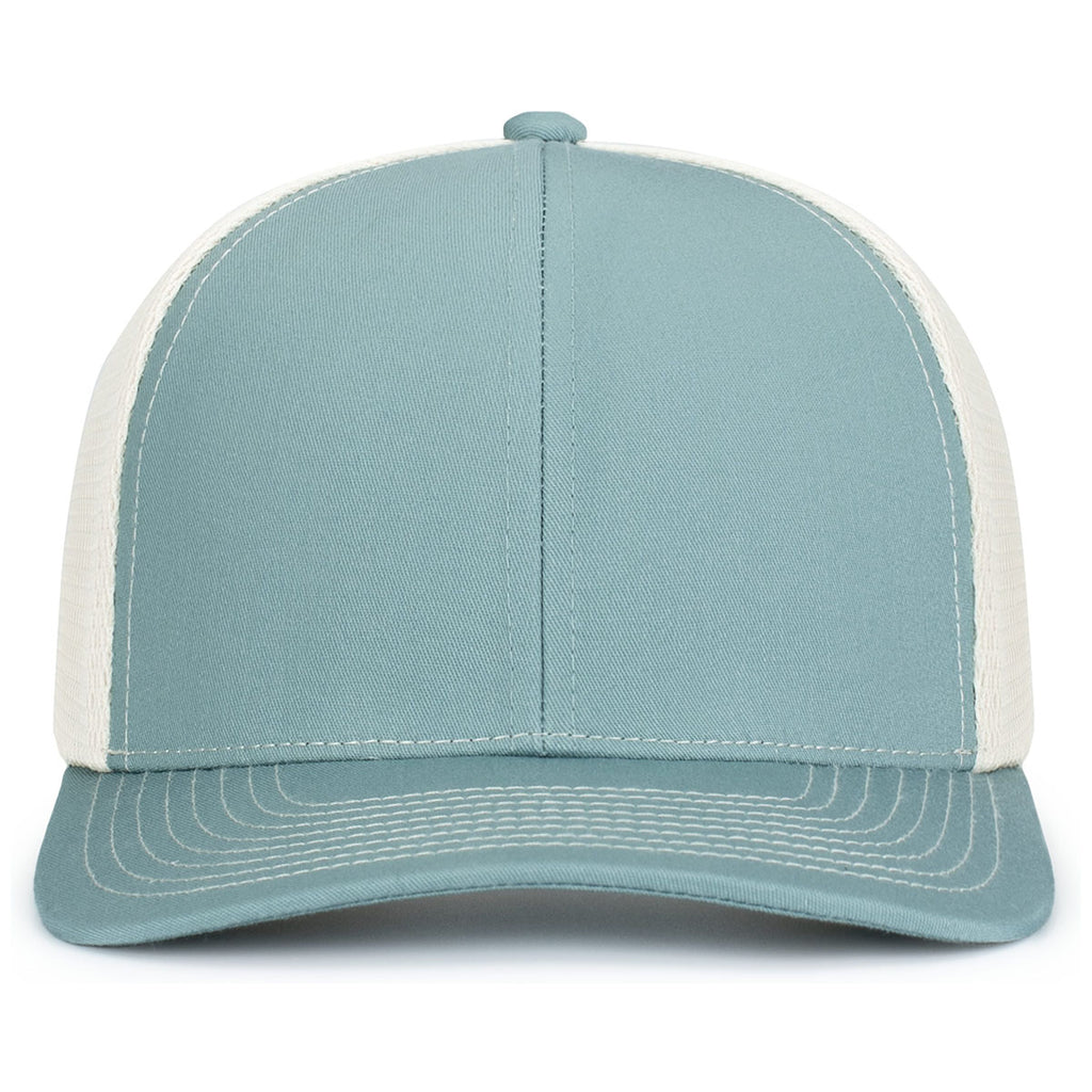 Pacific Headwear Smoke Blue/Beige/Smoke BlueContrast Stitch Trucker Pacflex Snapback Cap