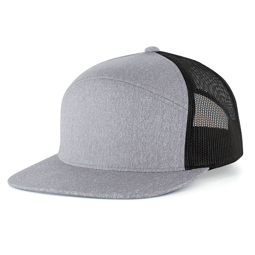 Pacific Headwear Grey Heather/Black Heather 6-Panel Arch Trucker Snapback Cap