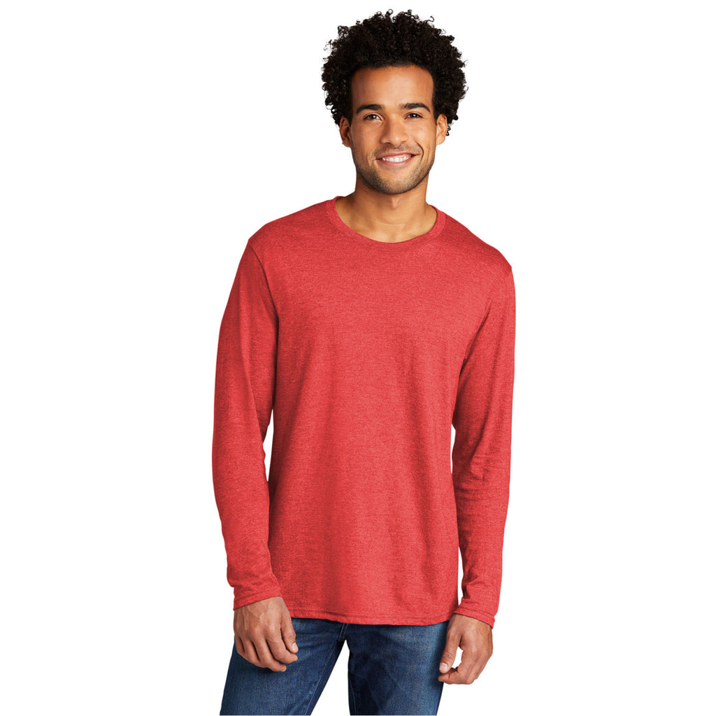 Port & Company Men's Bright Red Heather Tri-Blend Long Sleeve Tee