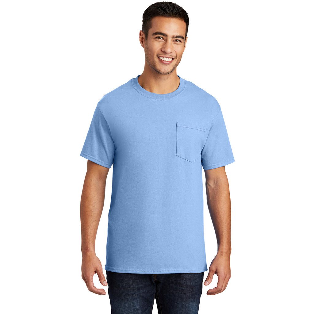 Port & Company Men's Light Blue Essential Pocket Tee