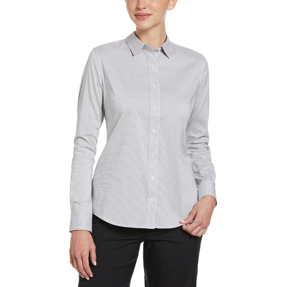 Perry Ellis Women's Quite Shade/White Mini Grid Woven Shirt