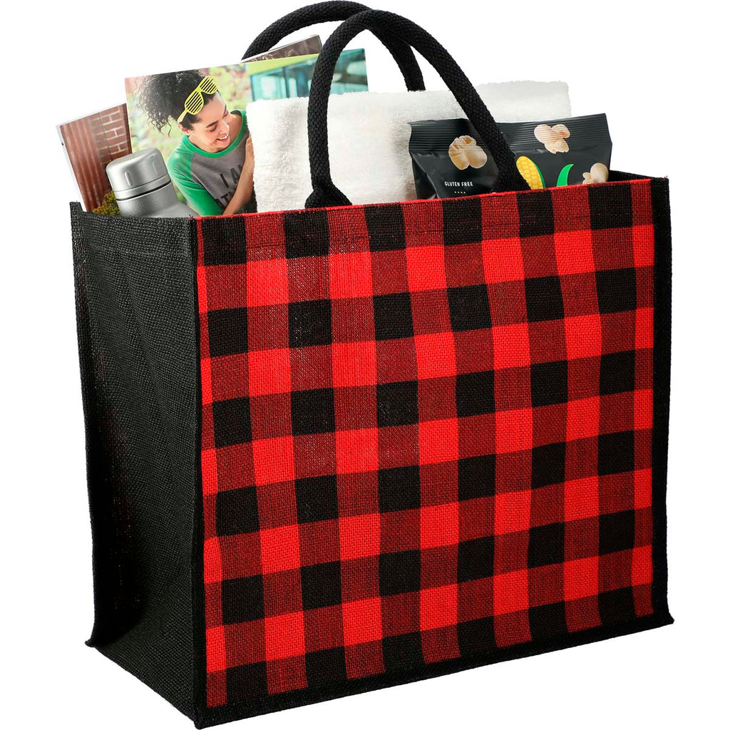 Bullet Red Buffalo Plaid Printed Jute Tote