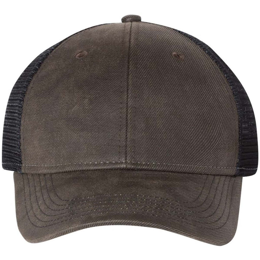 Sportsman Dark Brown/Black Faux Waxy Trucker Cap