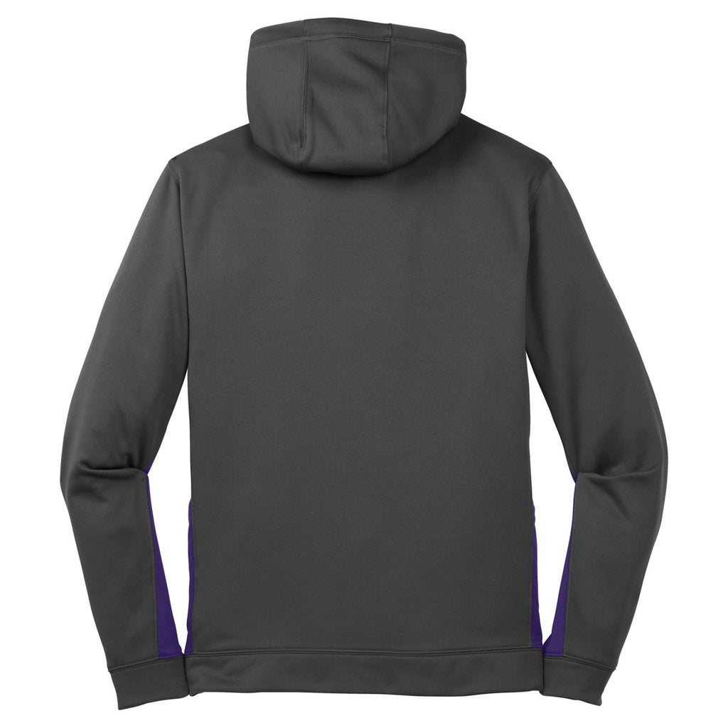 Sport-Tek Men's Dark Smoke Grey/ Purple Sport-Wick Fleece Colorblock Hooded Pullover